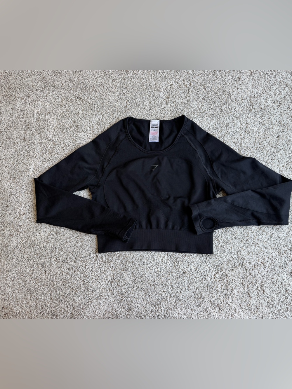 Gymshark Seamless Long Sleeve Crop Top Thumbhole Black XL Athletic Workout - Picture 2 of 9